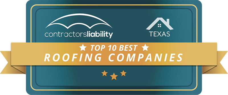 An award by Contractors Liability to ECO Roof and Solar: The Top 10 Best Roofing Companies in Texas.